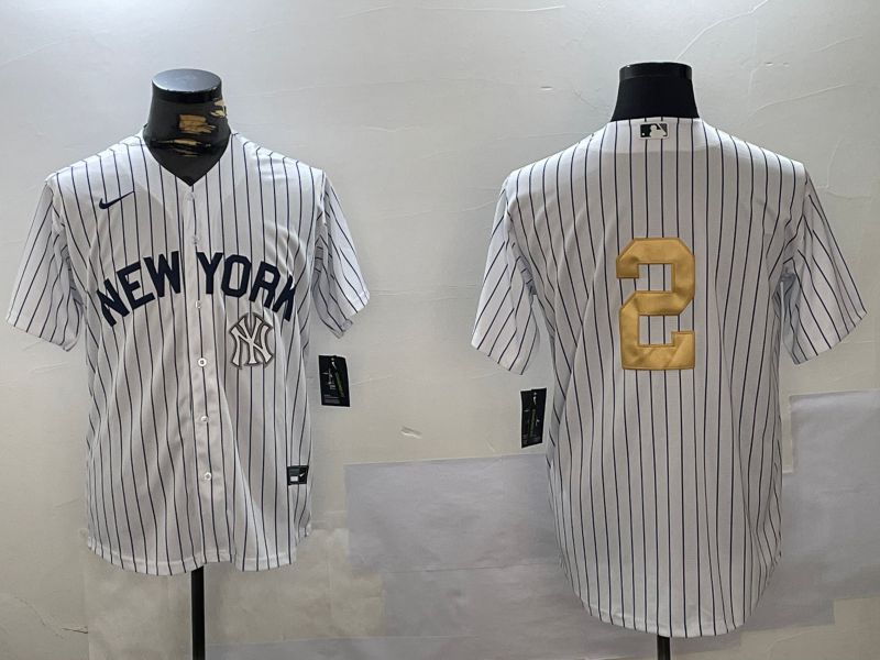 Men New York Yankees 2 Jeter White Stripe Fashion Nike 2024 MLB Jersey style 8